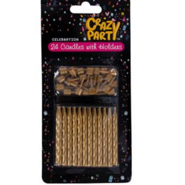 Crazy Party - 24 Pack Gold Birthday Candles With Holders