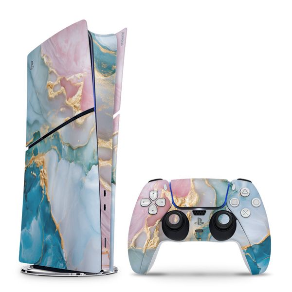 Decal Skin Compatible with PS5 Slim Digital - Vibrant Marbled Gold (Decal Only)