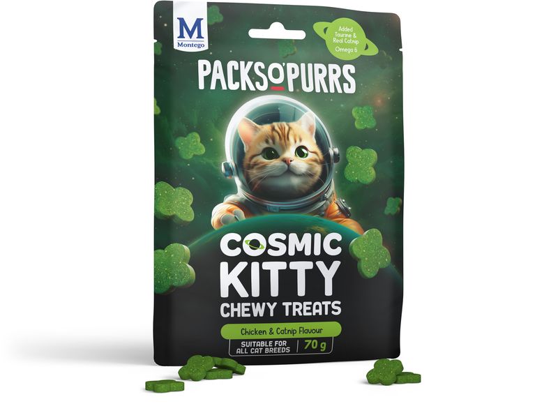Montego Packs O' Purs - Chicken &amp; Catnip Chewy Cat Treats 70 g (Pack of 10)