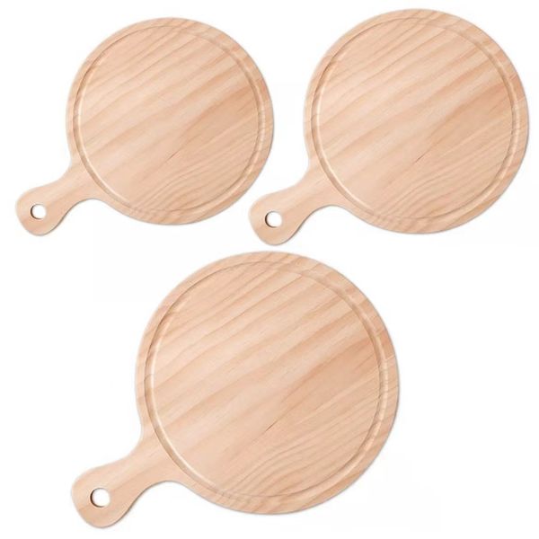 Set of 3 Wooden Pizza Serving Tray Round Serving Plate