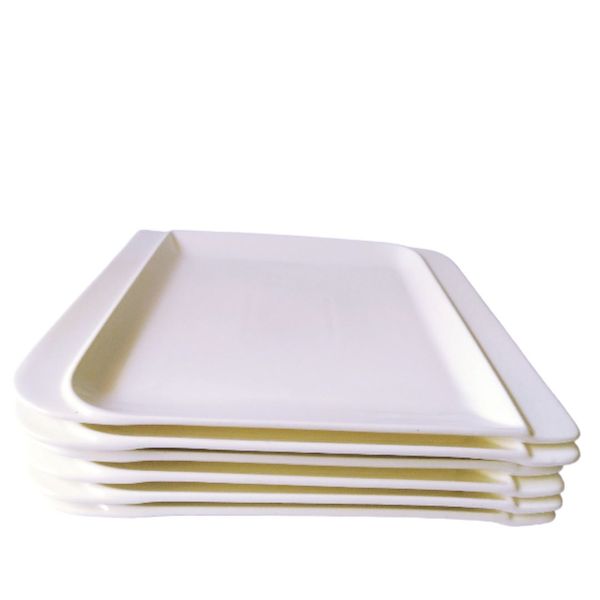 6 Pieces White Porcelain Rectangular Dinner Plates