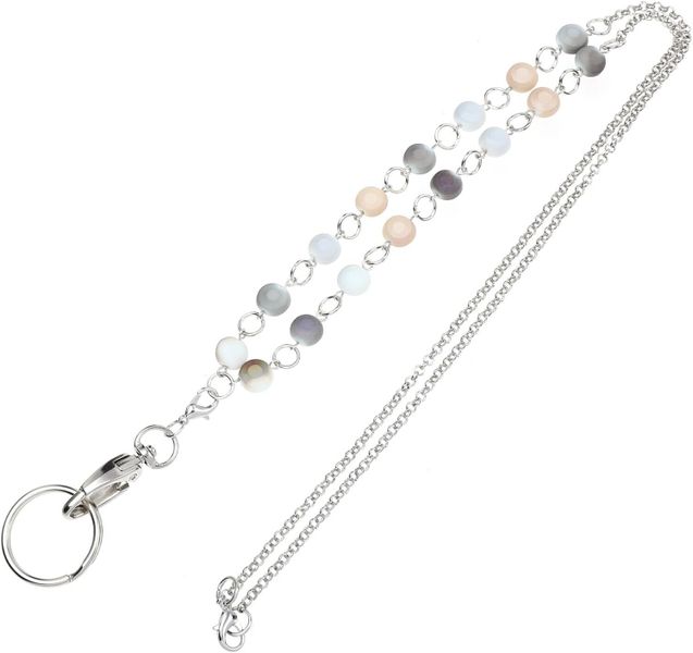 Stainless Steel Id Cards Lanyard Badge Clip, Beaded Office Badge Chain