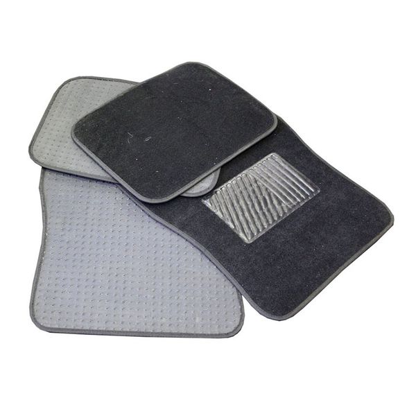Universal Black Car Mats with Rubber Center - 1 Set (4 Pieces)