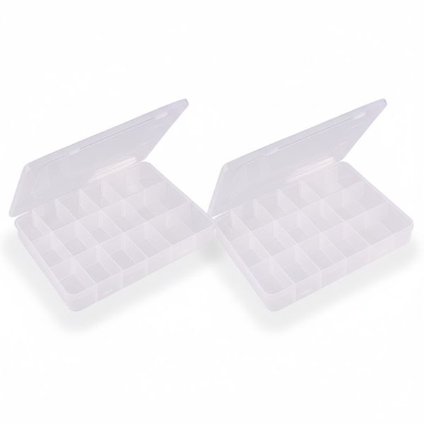 Adjustable Clear Plastic Organizer Box with 3-18 Compartments - Set of 2