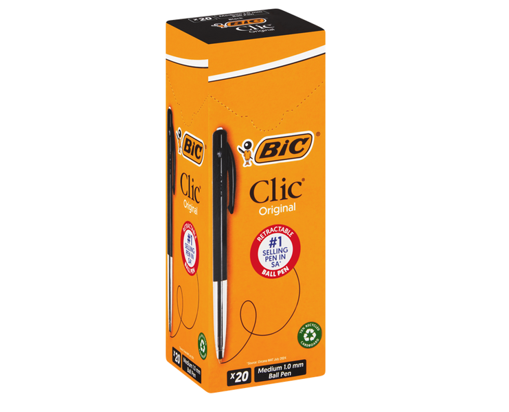 BIC Clic Medium Ballpoint Pens, Black (Box of 20)