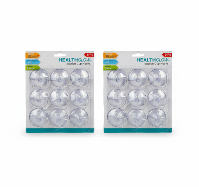 Healthglow 9 Piece Suction Hooks for Kitchen and Bathroom Use - 2 Pack
