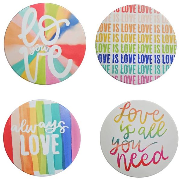 Colourful Love-Themed Ceramic Coasters with Acrylic Holder - UG's - 4-Piece