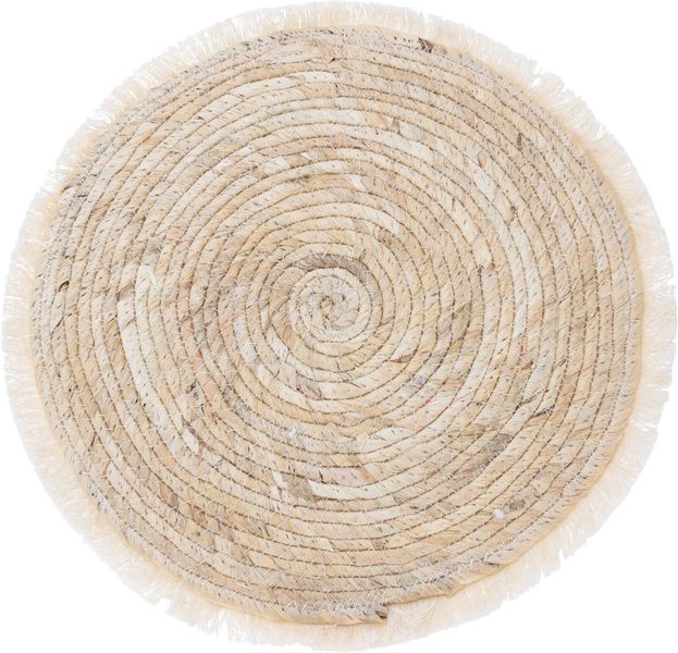 Rattan Round Placemat with Cattail Leaf Fringe 38cm