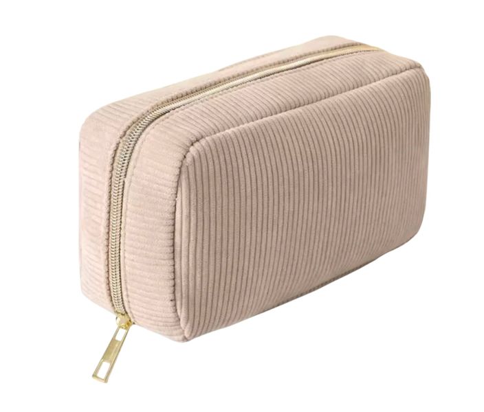 Velvet Touch Corduroy Cosmetic Bag - Elegant Multi-Compartment Toiletry Bag