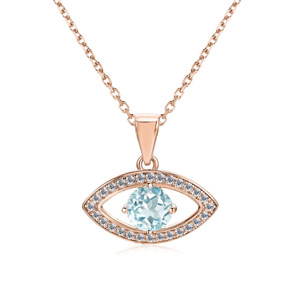 Destiny 925 Sterling Silver Blue Topaz Evil Eye Necklace - Rose Gold ...