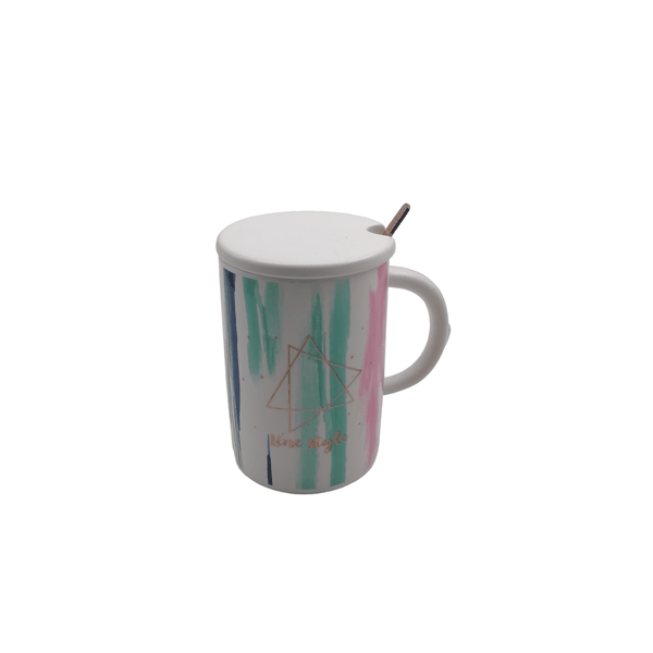 Contemporary Ceramic Mug with Lid and Spoon