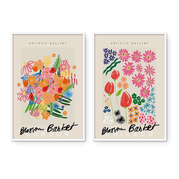 Cape Art Framed Canvas 2 Piece 40x60cm Blossom Basket Floral