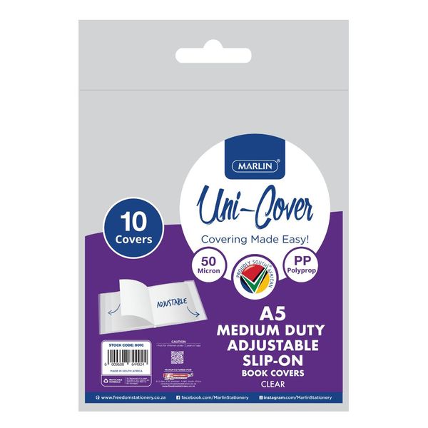 Marlin: 10 Piece Adjustable A5 Plastic Slip On Clear Covers (50 Micron)