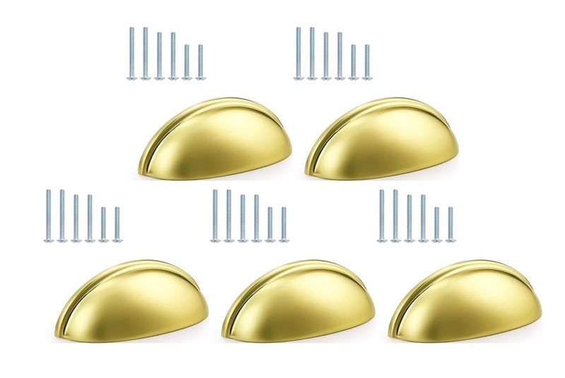 5 x 76mm Gold Shell Shape Cabinet Pull Handles with fixings