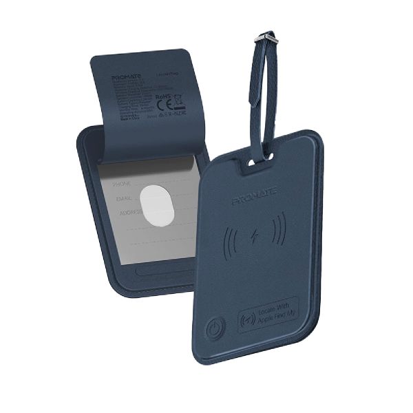 Promate HushTag Luggage Tag - Blue, Works with Apple Find My