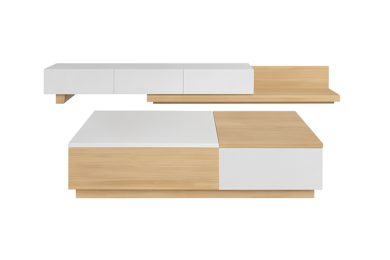 Modern Living Room Set - 160cm Expandable TV Stand &amp; 120cm Coffee Table