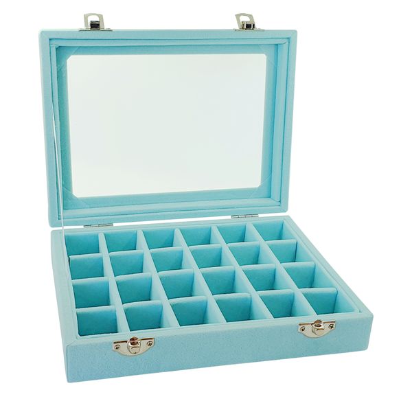 Velvet Jewelry Ring Necklace Earring Display Tray Storage Box - 24 Grid