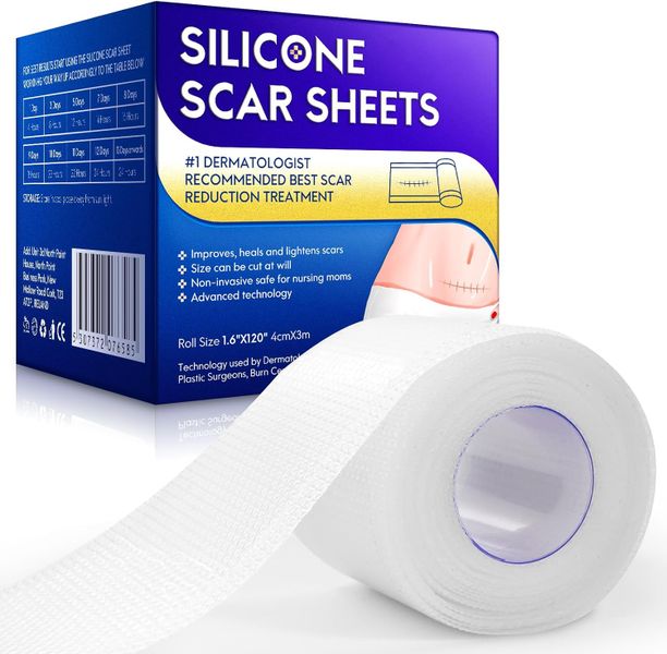 Silicone Scar Sheets (1.6" x 120"), Clear Gel Silicone Scar Tape