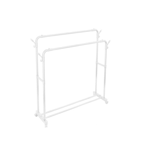 Double Pole Clothes Rack Floor Garment Hanging With Wheels - White