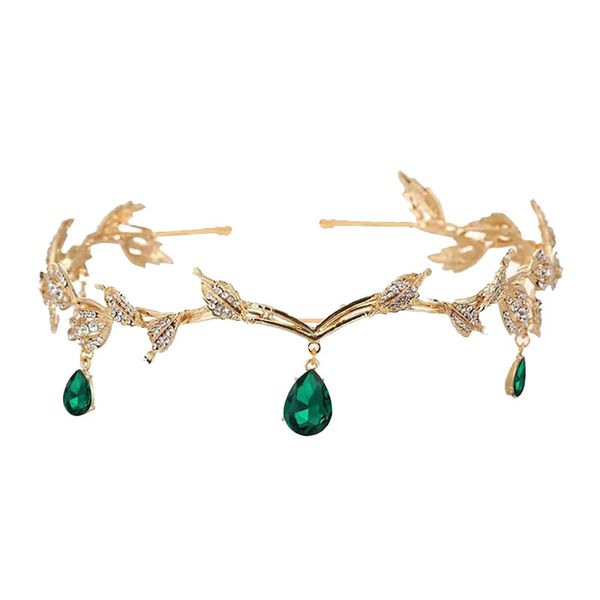 GreenCrystal Crown Princess Hairband Leaves Water Drop Crown Ladies Wedding