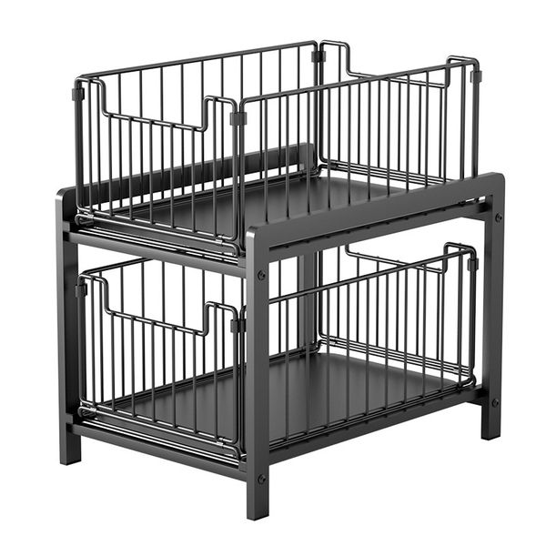 2 Tier Kitchen Storage Rack, Pull Out Metal Cabinets Organiser