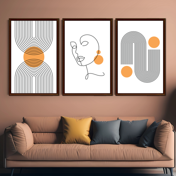 Set of 3 Modern Mid-Century Wall Art Decor Prints - A3 Size (Unframed)