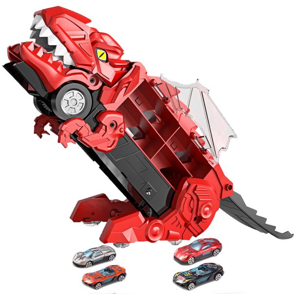 Dinosaur Toy Car-Foldable Toy Car with 4 Small Toy Cars, Boys Gift