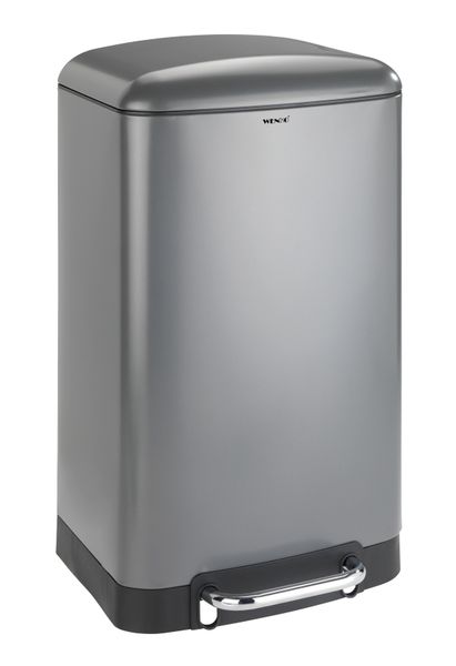 Wenko - Pedal Bin 30L - Studio Range - Easy-Close - Stanless Steel - Grey