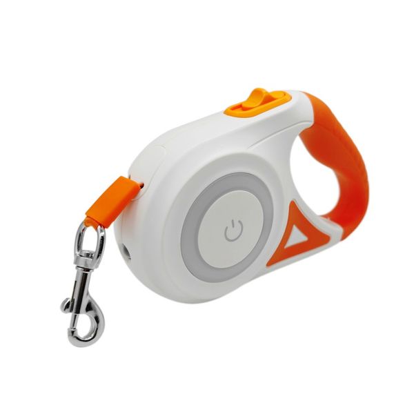 Retractable Dog Leash with Bright LED Flashlight - Orange