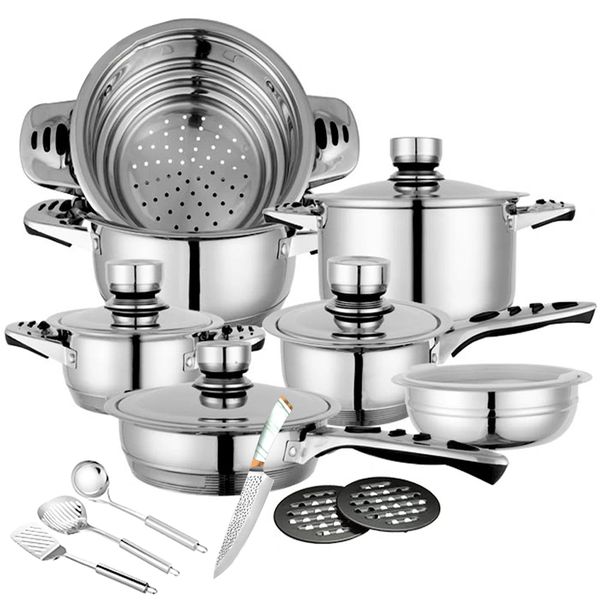 Hot Selling Kitchenware Non-Stick Stainless Steel Cookware Pots set - 22 Piece
