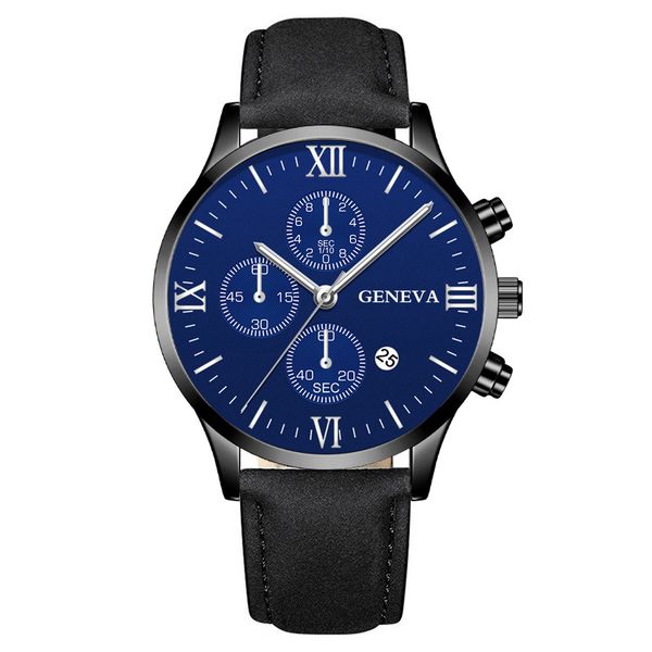 Classic Leather Strap Calendar Wristwatch