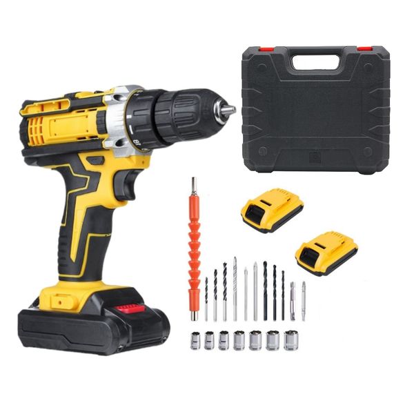 Cordless Rechargeable Drill Set With Tool Kit, Battery Pack &amp; Carry Case