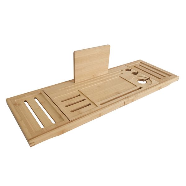 Bamboo Expandable Bathtub Caddy Storage Tray for Spa &amp; Bathroom