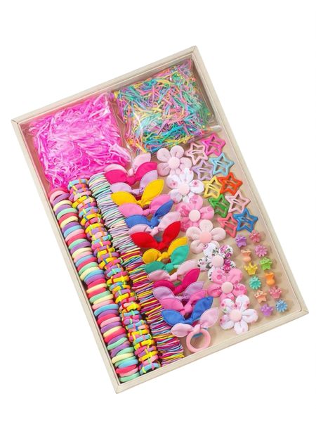 890pcs Set Girls Cute Scrunchies, Hair Ties, Hair Clips, Hair Accessories