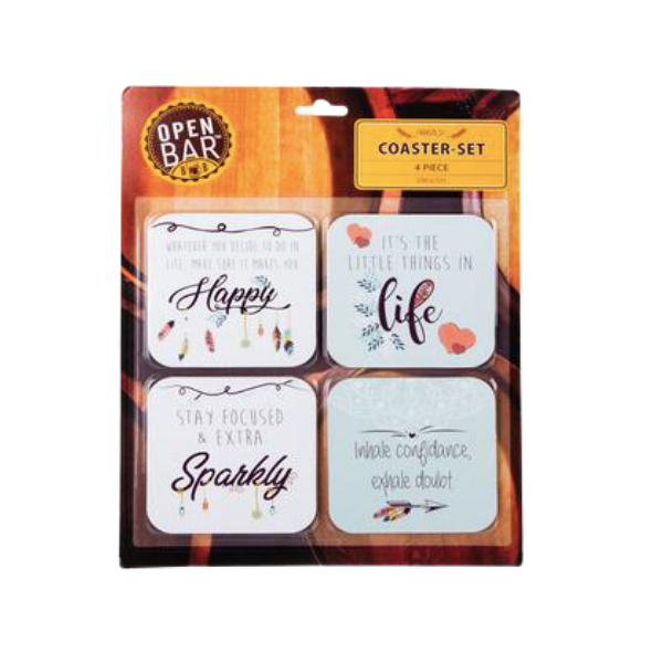 Open Bar - Coaster Set With Quotes