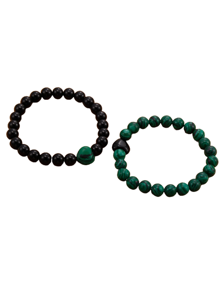 2 Pieces Natural Stone Beads Matching Bracelets - Black &amp; Green