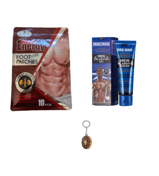 Max Man Enlarging Cream (Blue) &amp; Men's Energy Foot Patches &amp; Keyring