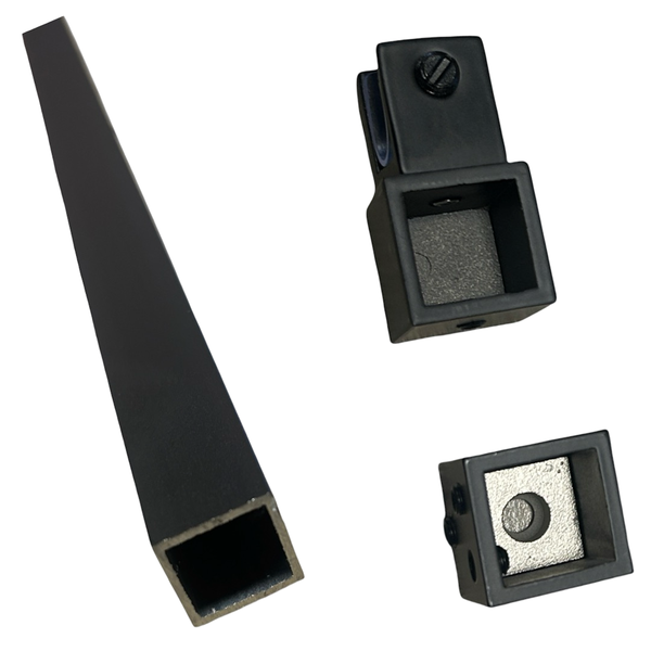 1,5m Black Square Shower Tube with Wall Mount &amp; Revolving End Bracket