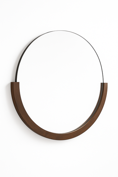 Round Wall Mirror - Wooden &amp; Black Frame - 60cm Diameter - Modern Design