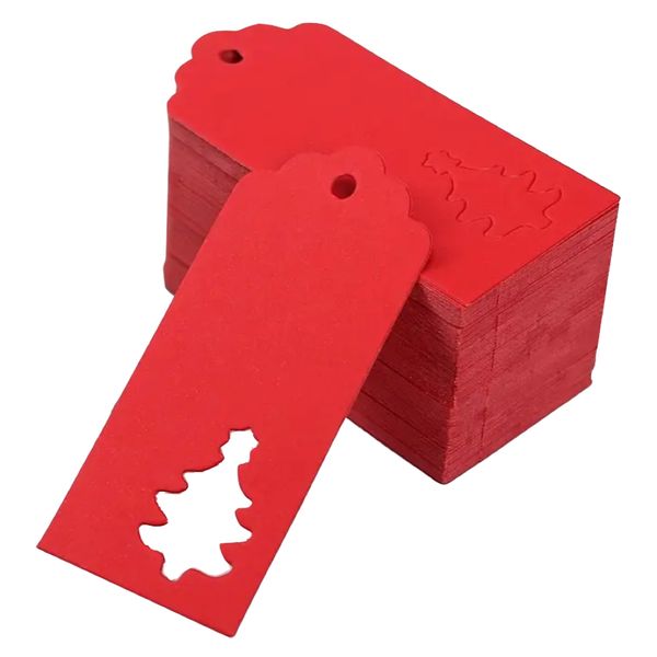 Craft Red Christmas Tree Kraft Paper Card Hanging Tags 100pcs - 9.5cm