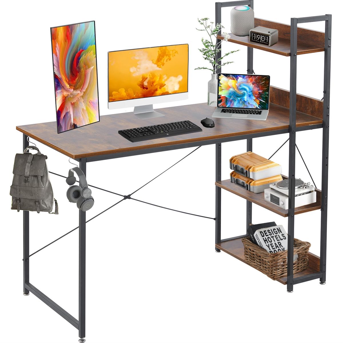 Work Desk Computer Table Office Desk Workstation with Shelves Hooks