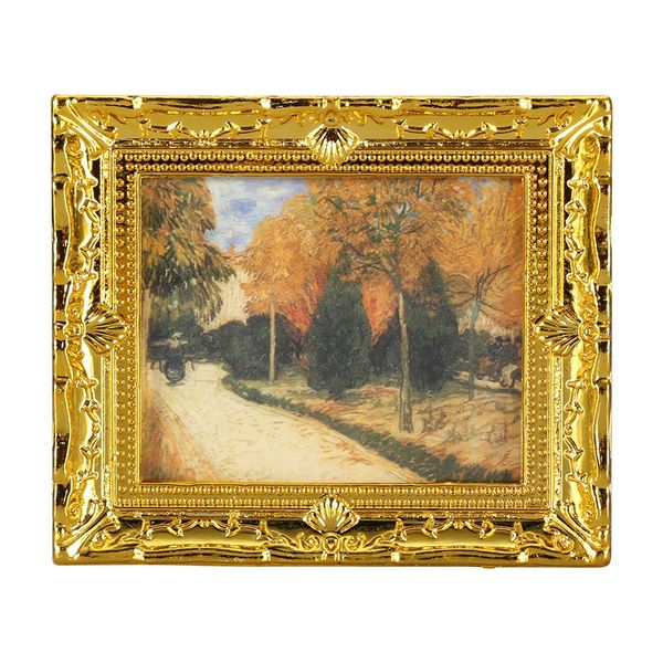 1:12 Dollhouse Miniature Oil Painting with Gold Frame Wall Decor