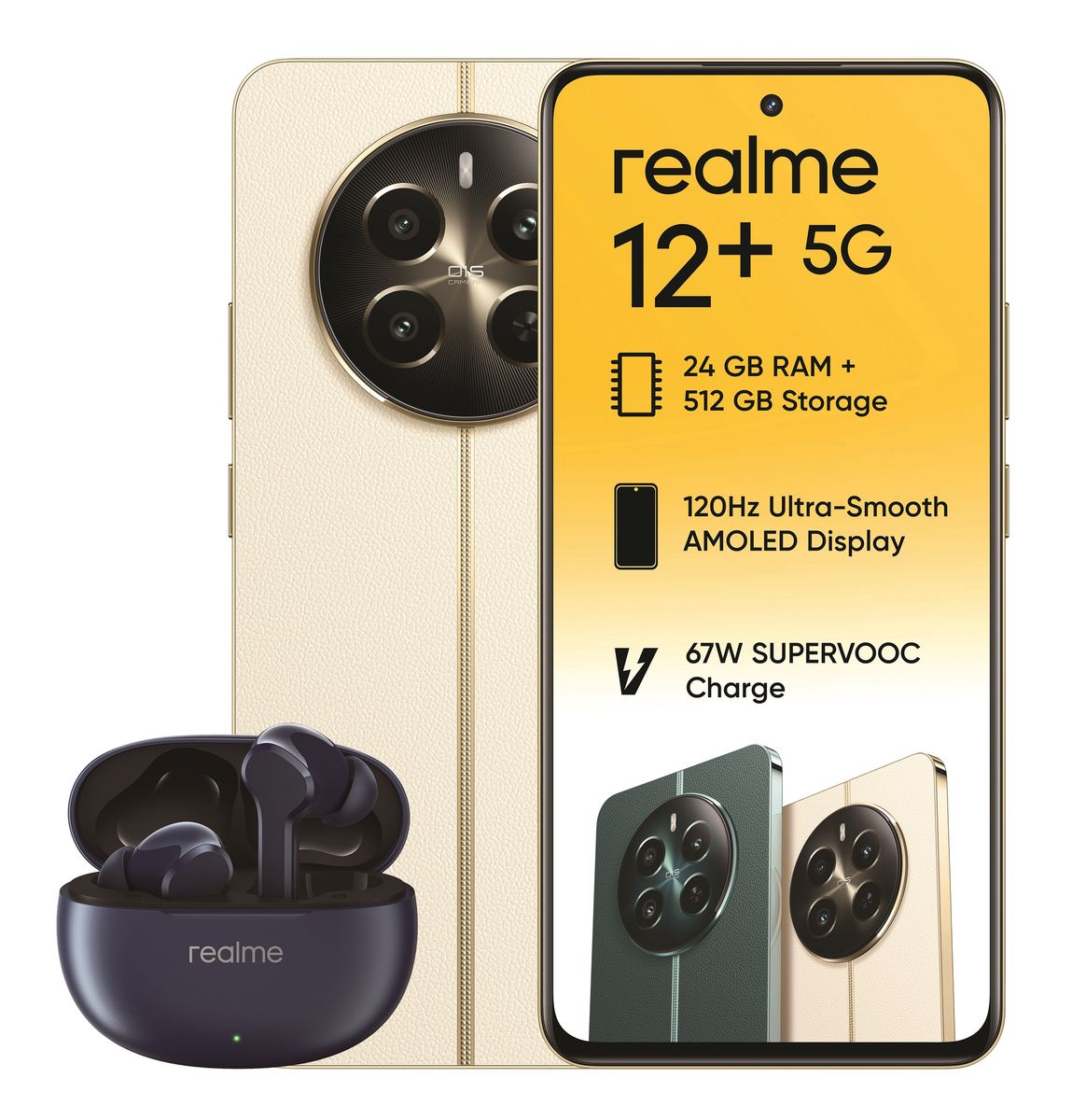 Realme 12+ 5G 512GB Dual Sim - Navigator Beige + T100 Buds