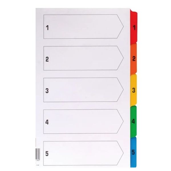 Donau File Divider, 5 Tab printed board (1 - 5) Pack of 10