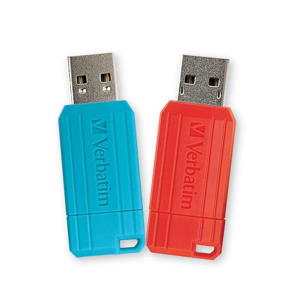 Verbatim 64GB Pinstripe USB - ( 2 Pack) - 64 GB - USB 2.0 - Blue, Red