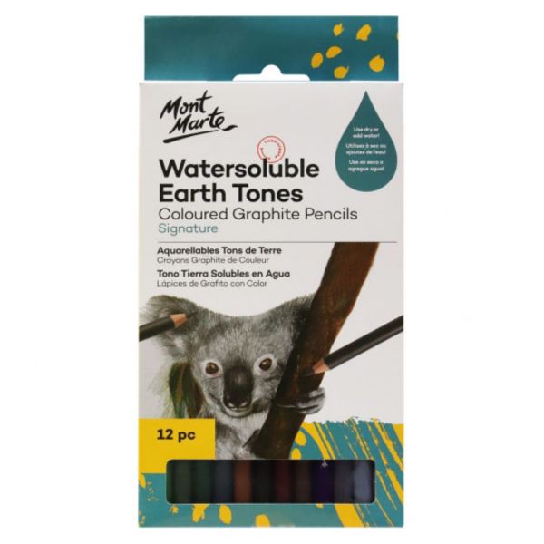 Watersoluble Earth Tones Coloured Graphite Pencils - 12 Pieces