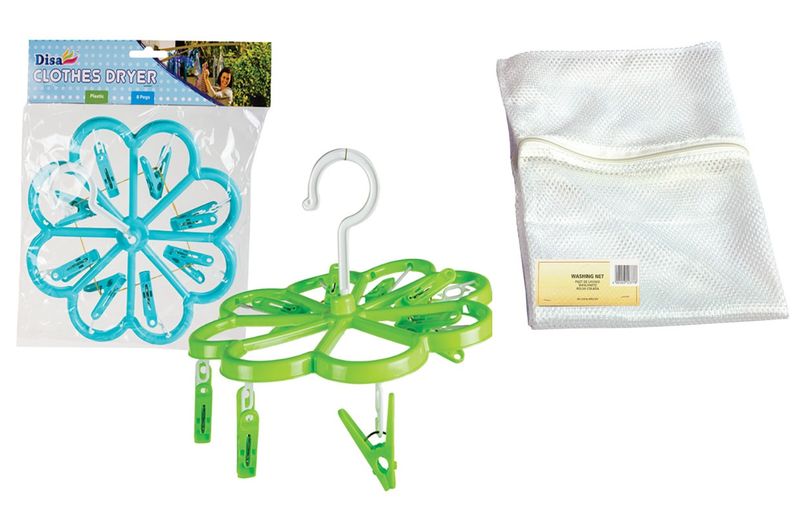 Washing Machine Bag Nylon 50x40cm + 2x Clothes Dryer 8 Peg Flower Design