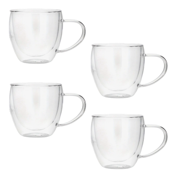 4pcs Double Layer Borosilicate Insulated Short Mug Set - Transparent