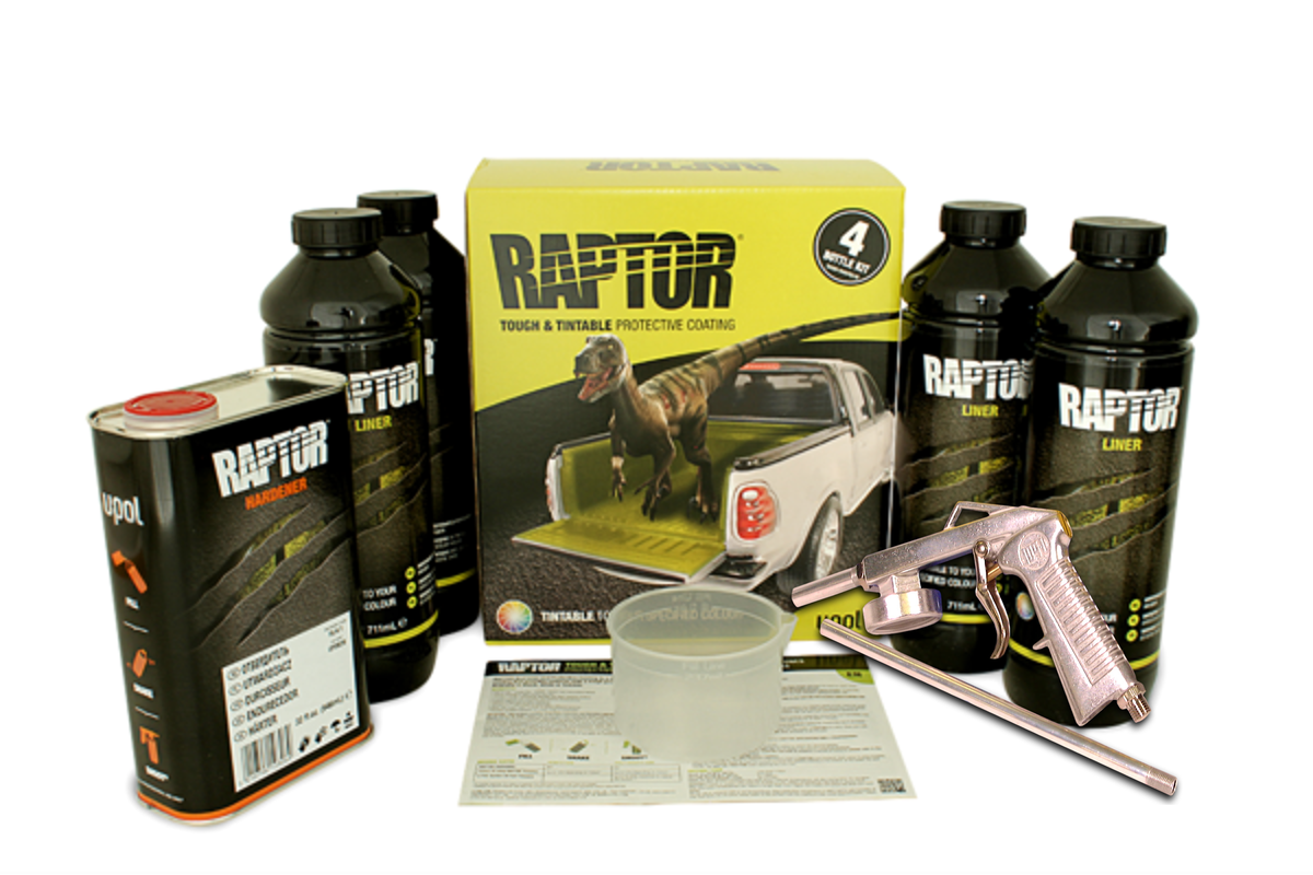 Raptor Protective Coating Black 4 Bottle Kit Raptor Application Gun 