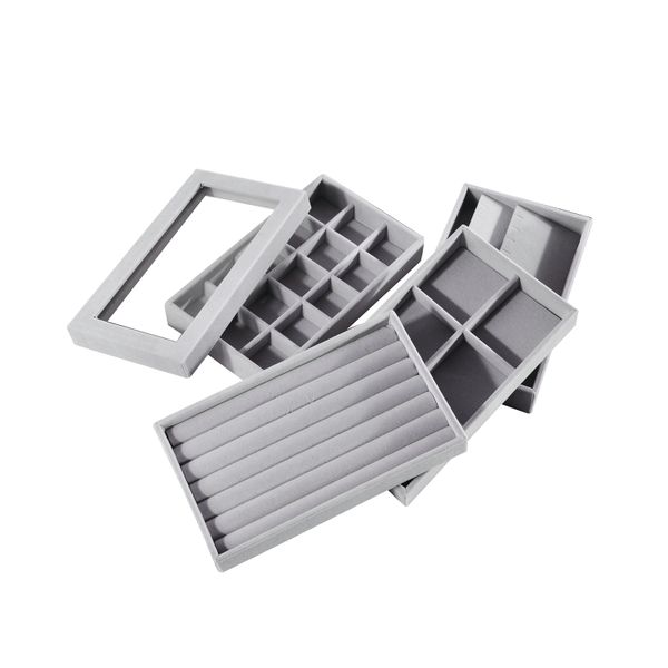 4-Layer Stackable Velvet Jewelry Tray with Lid